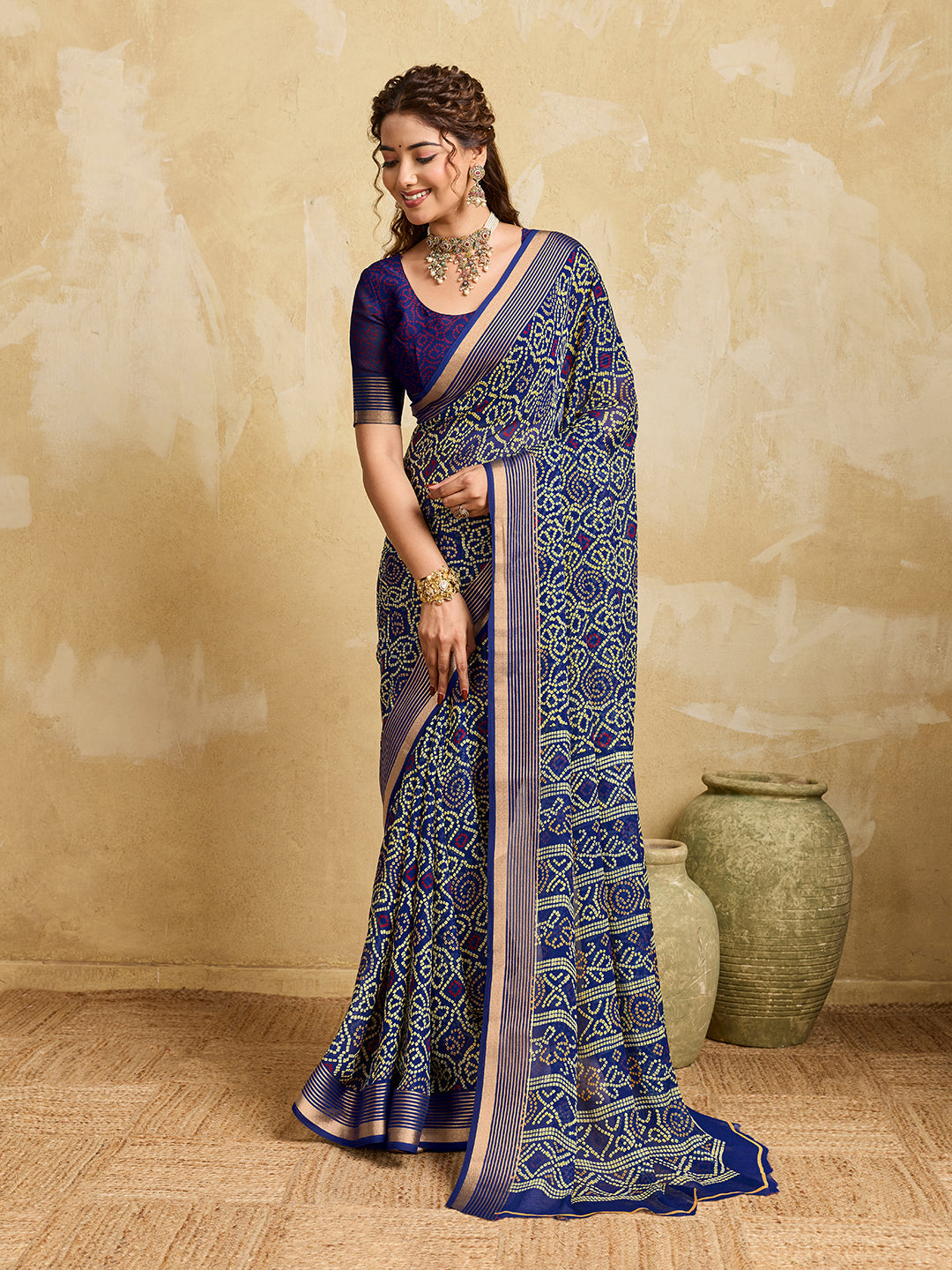 Tanmira New Chiffon Bandhani Style Saree with Thread Weaving Border KDN