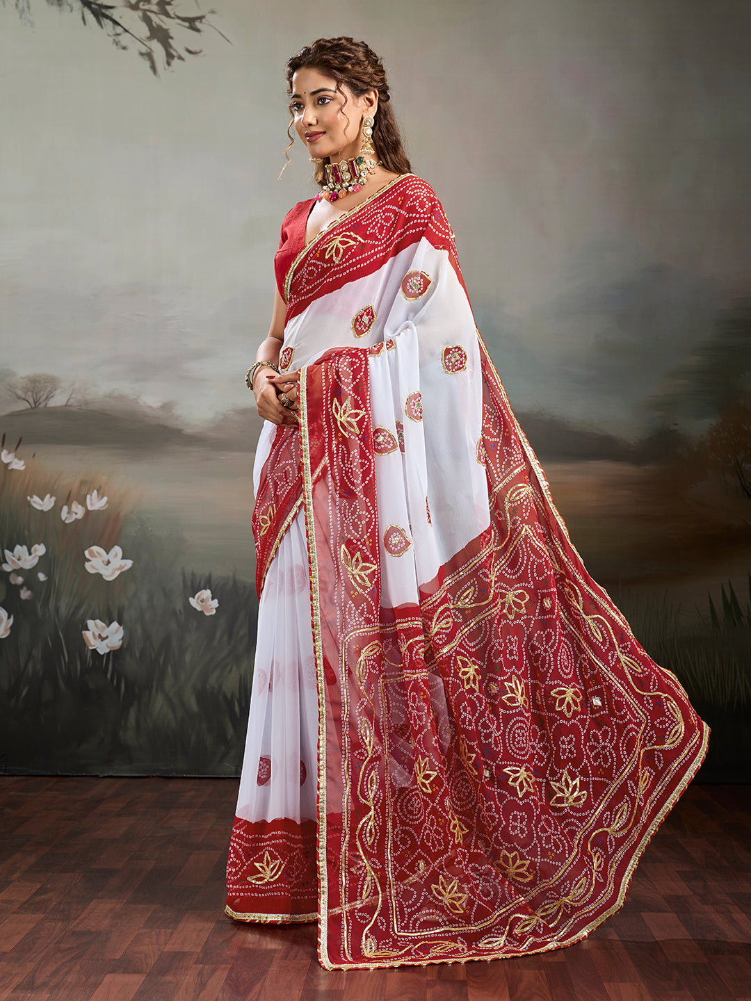 Tanmira New Festive Special Georgette Faag Style Saree with Gotapatti Work PDM