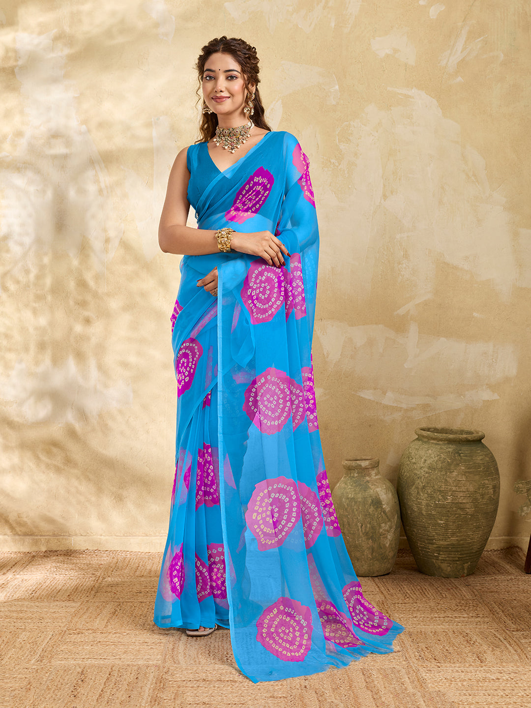 Tanmira Summer Special Rajasthani Royal Georgette Bandhani Sarees Sky Blue STL