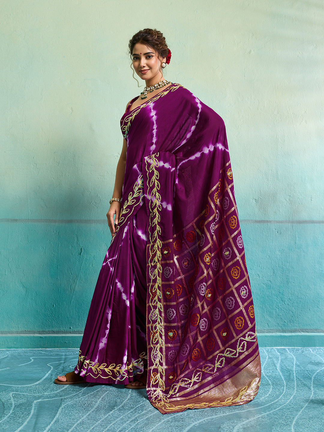 Tanmira Beautiful Bandhani Style Dola Silk Saree with Gotapatti Work Saree GAN