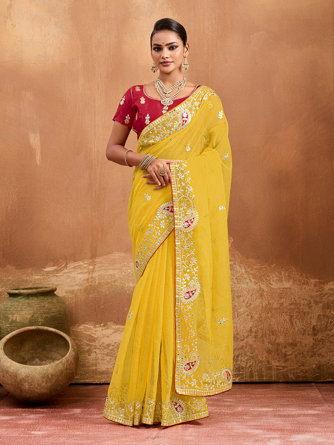 Tanmira New Bikaneri Kota Doria Gotapatti Work Mangal Path Special Saree SWA