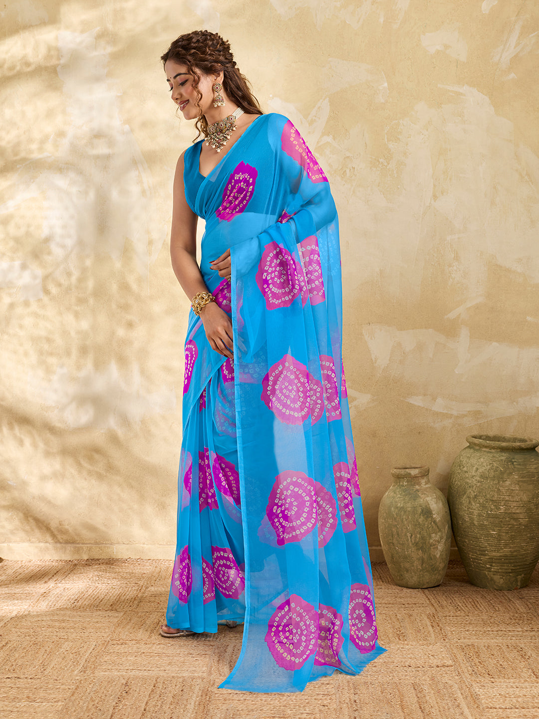 Tanmira Summer Special Rajasthani Royal Georgette Bandhani Sarees Sky Blue STL