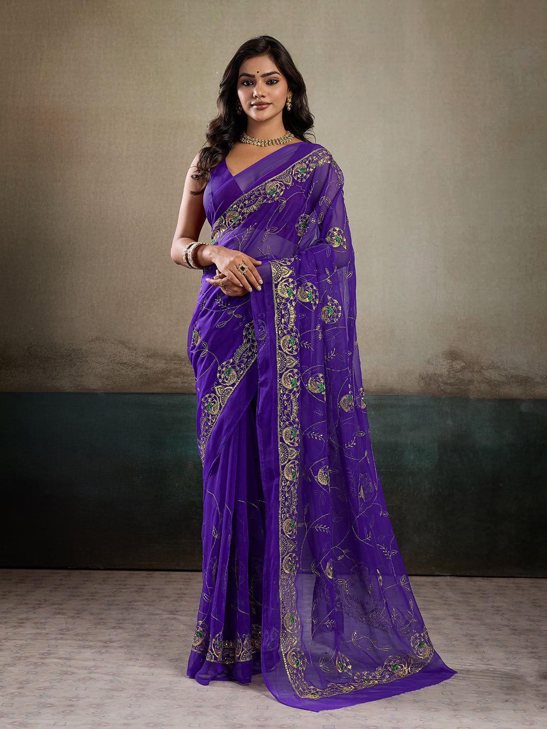 Tanmira New Elegant Chiffon Saree with Aari Tari Handwork Designer Traditional Wear JAY