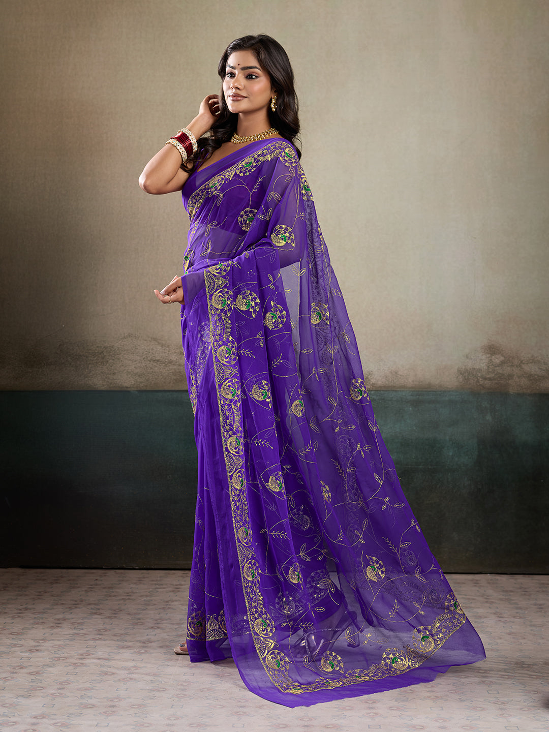 Tanmira New Elegant Chiffon Saree with Aari Tari Handwork Designer Traditional Wear JAY