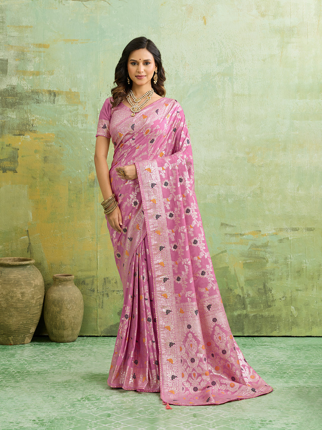 Tanmira Dola Silk With Zari Weaving Saree ASH Peach