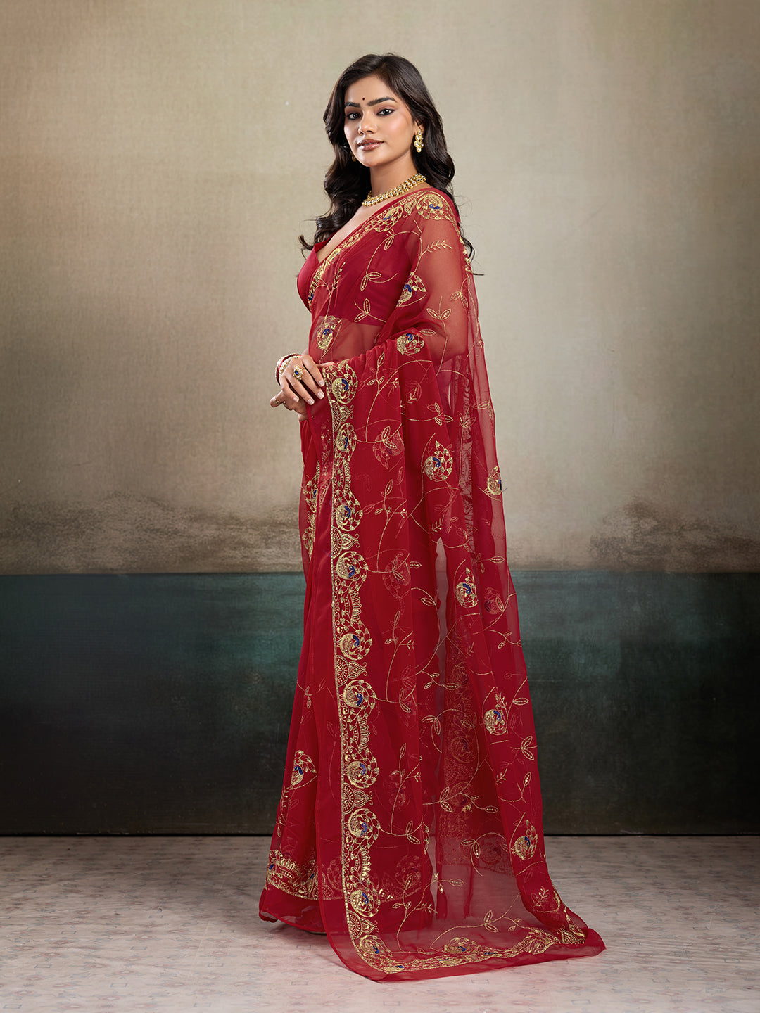 Tanmira New Elegant Designer Chiffon Saree with Fine Aari Tari Work JAY