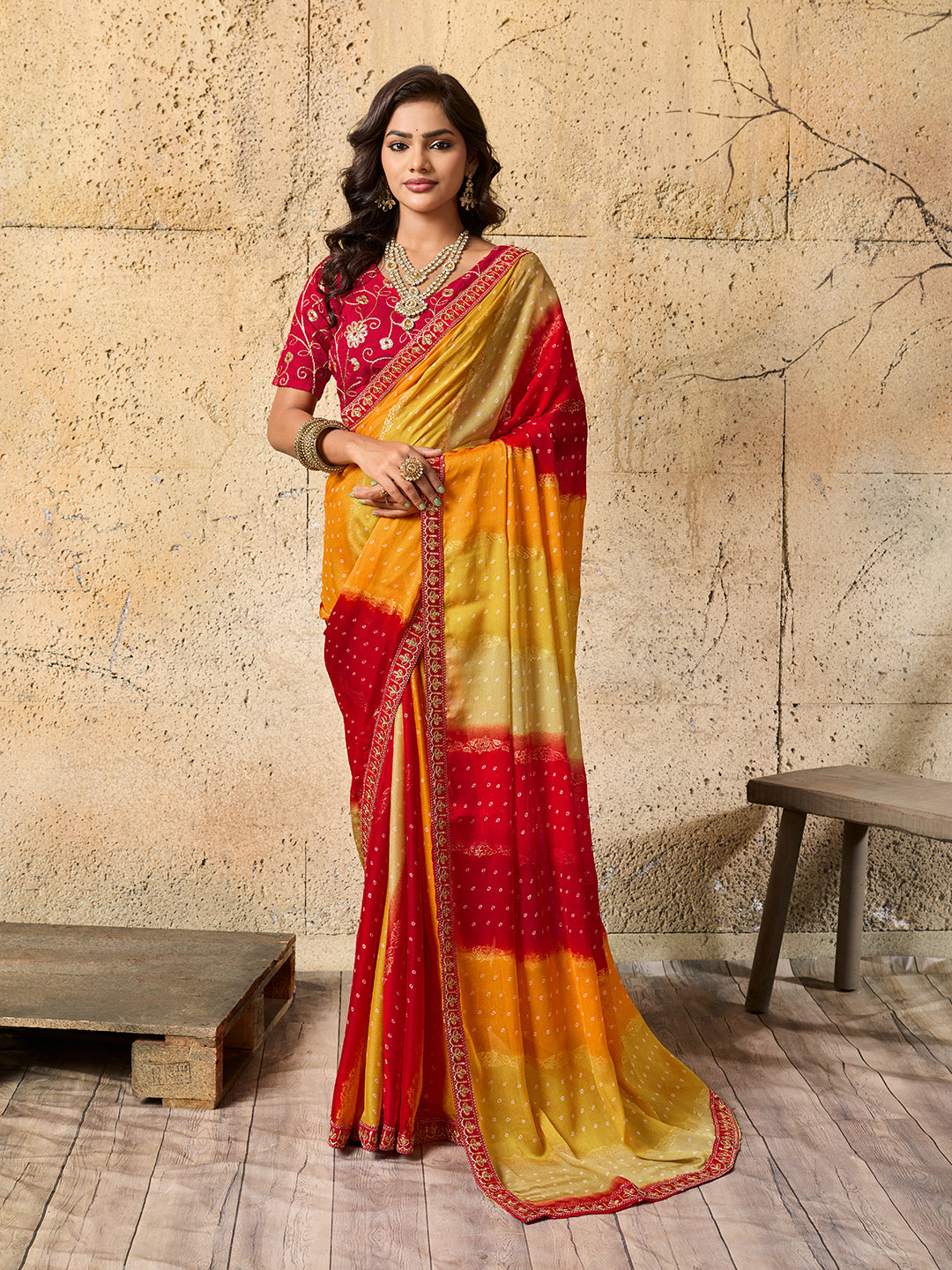 Tanmira New Bandhani Summer special Chiffon Saree STR