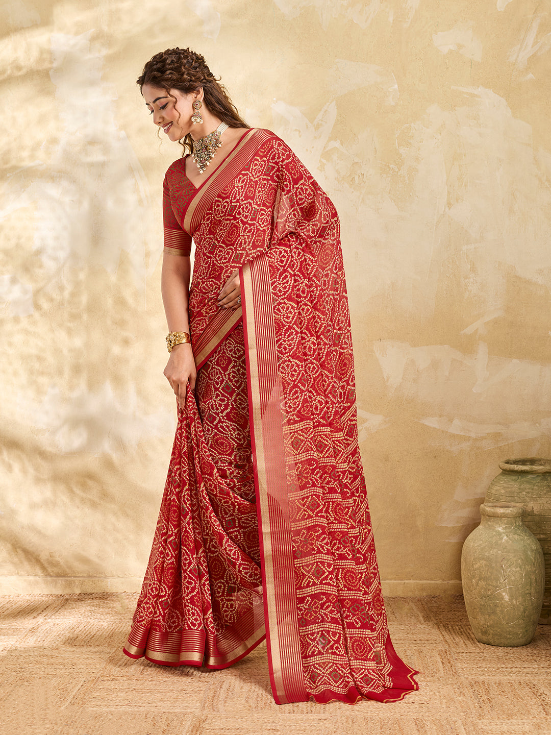Tanmira New Beautiful Bandhani Chiffon Saree for Everyday Elegance KDN