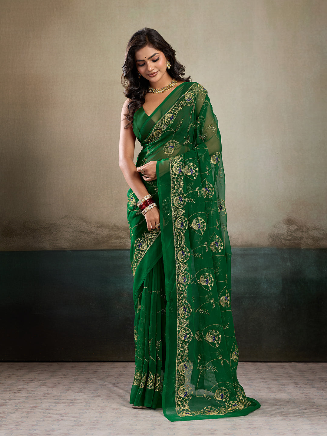Tanmira New Premium Chiffon Saree with Designer Aari Tari Work Festive Ready JAY