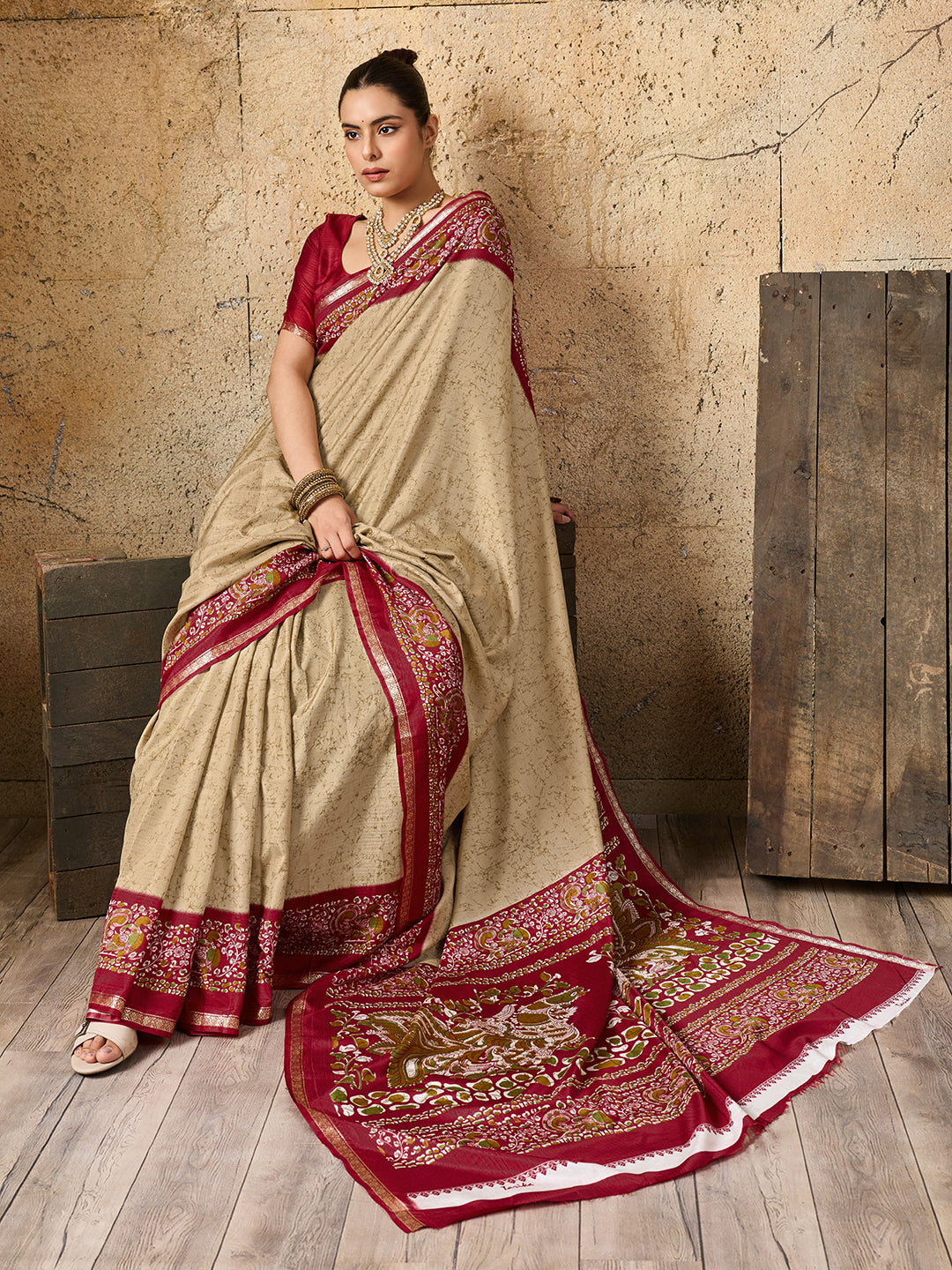 Tanmira New Beautiful Dola Silk Printed Style With Zari Border Work Saree VJT