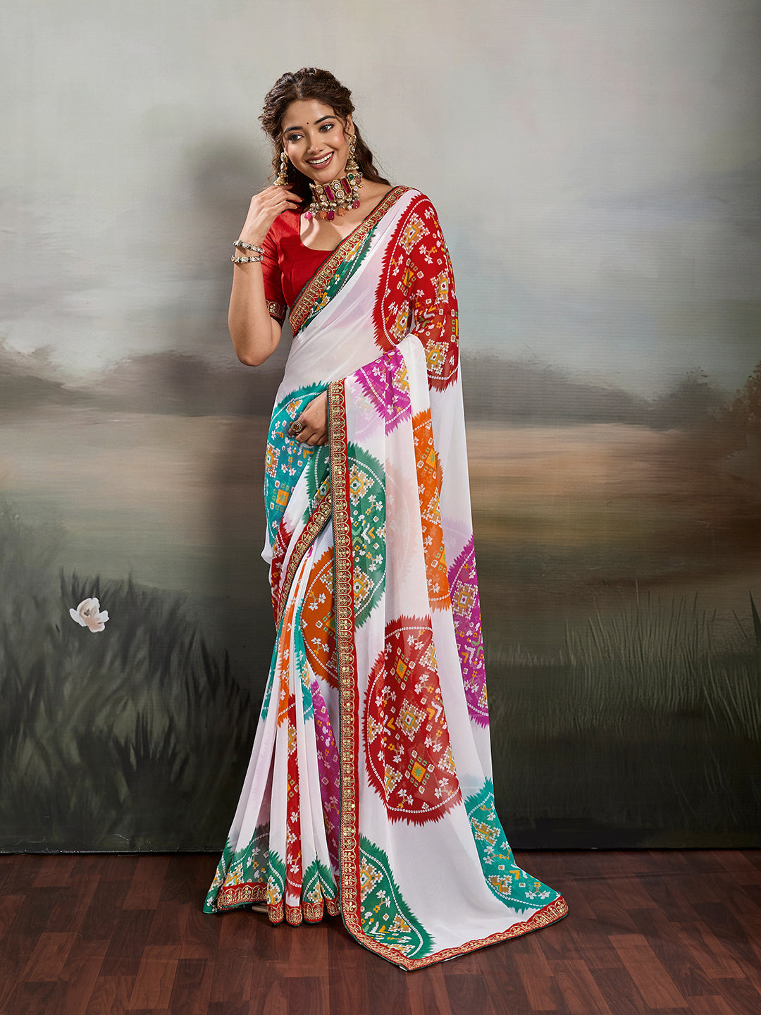 Tanmira New Chiffon Bandhani Style Saree with Tari Work STL