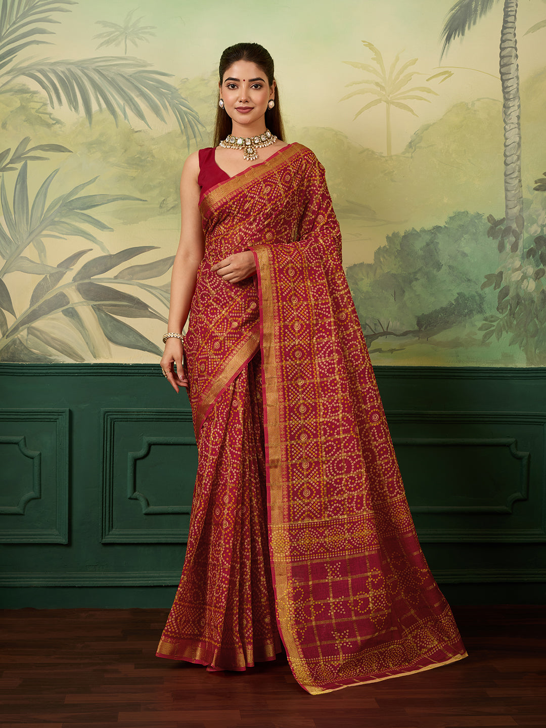 Tanmira New Classic Mangal Path Cotton Ghatchola Saree with Bandhej Work KC
