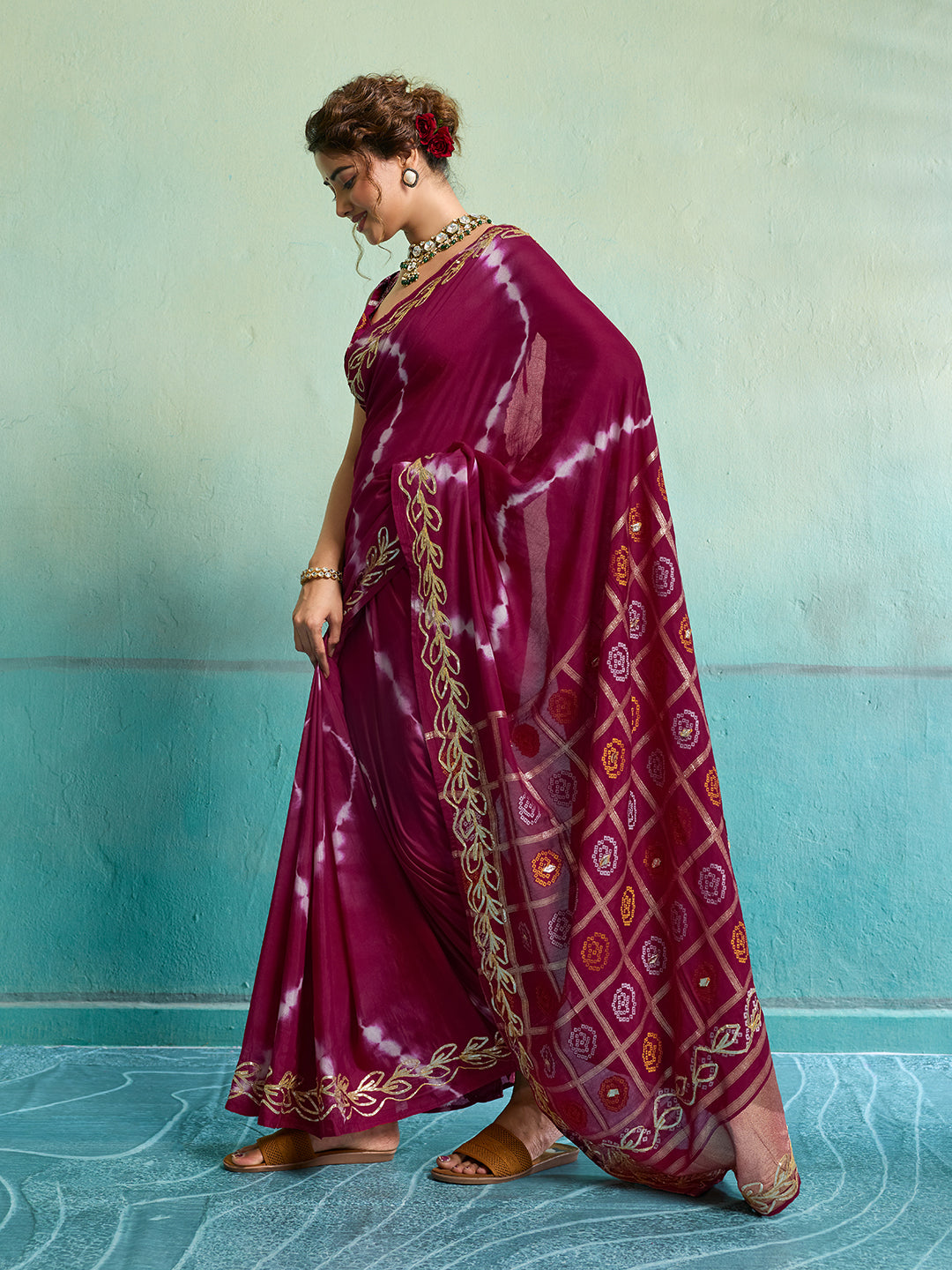 Tanmira New Bandhani Style Dola Silk Saree with Gotapatti Work Saree GAN