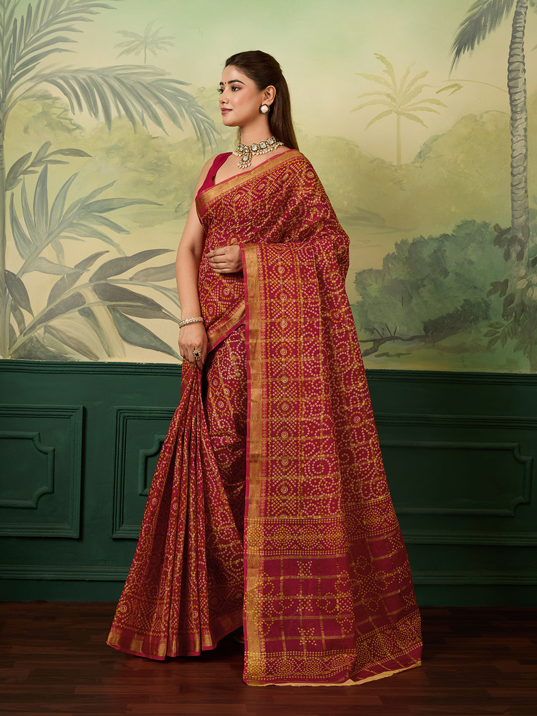 Tanmira New Classic Mangal Path Cotton Ghatchola Saree with Bandhej Work KC