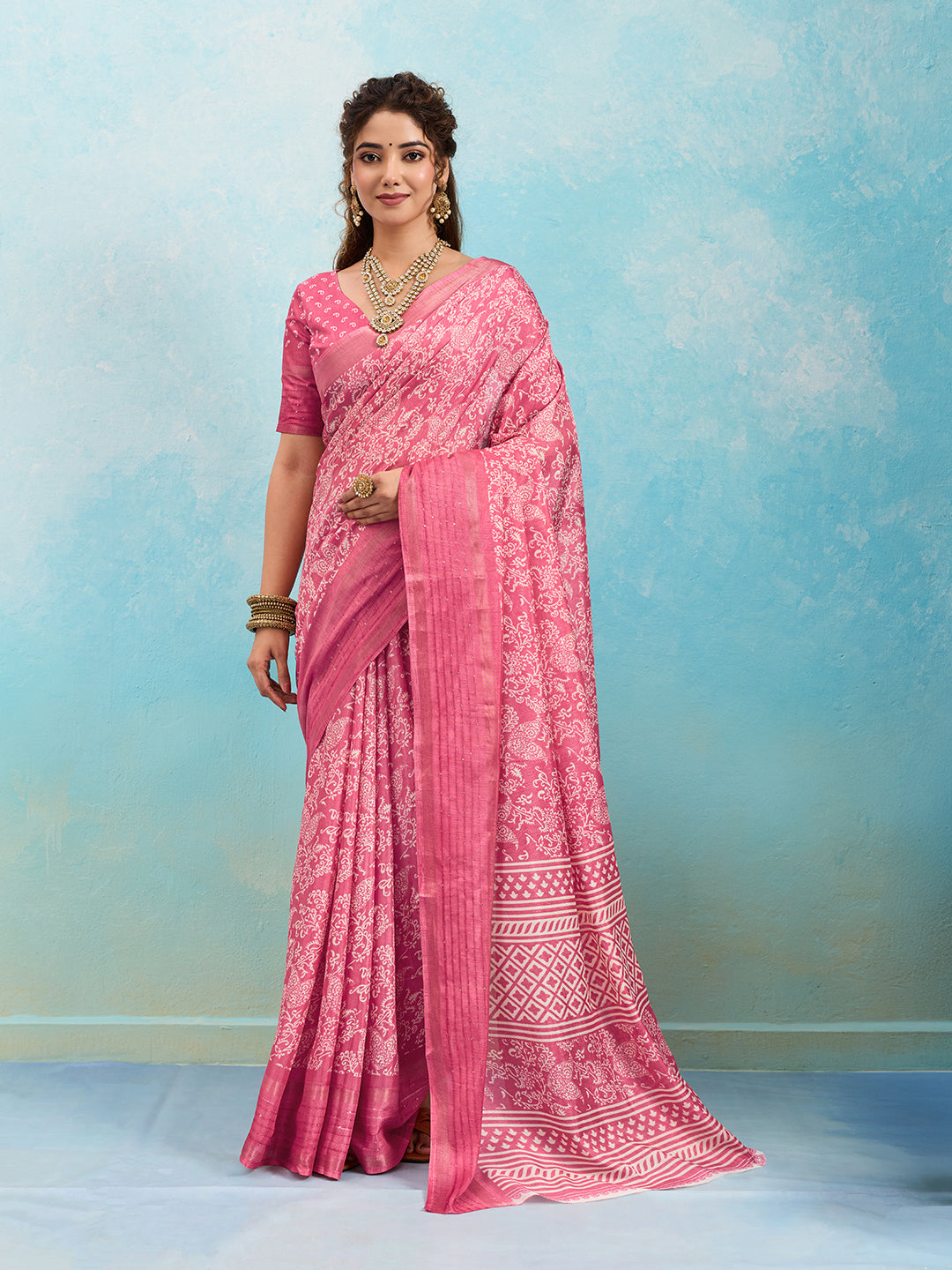 Tanmira Special Batik Sanganeri Print Banarasi Border Saree STL