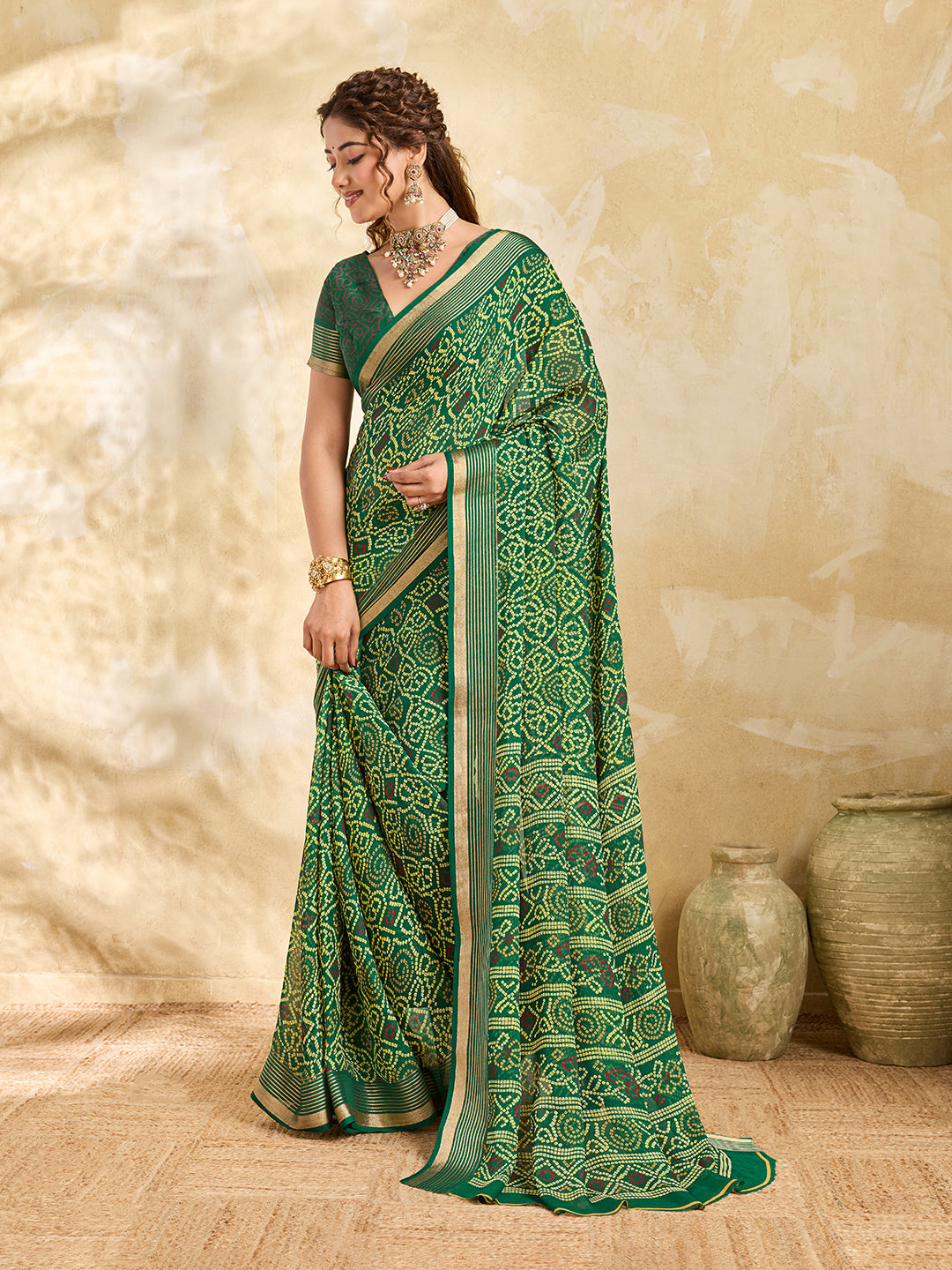 Tanmira New Casual Style Chiffon Saree in Classic Bandhani Pattern KDN