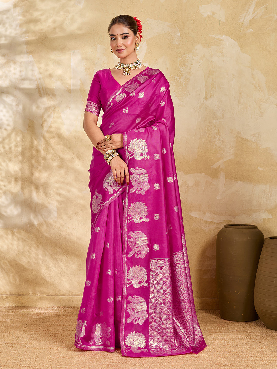 Tanmira New Dola Silk Banarasi Style Saree with Zari Border Work DC