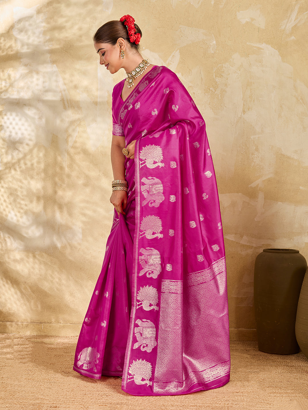 Tanmira New Dola Silk Banarasi Style Saree with Zari Border Work DC