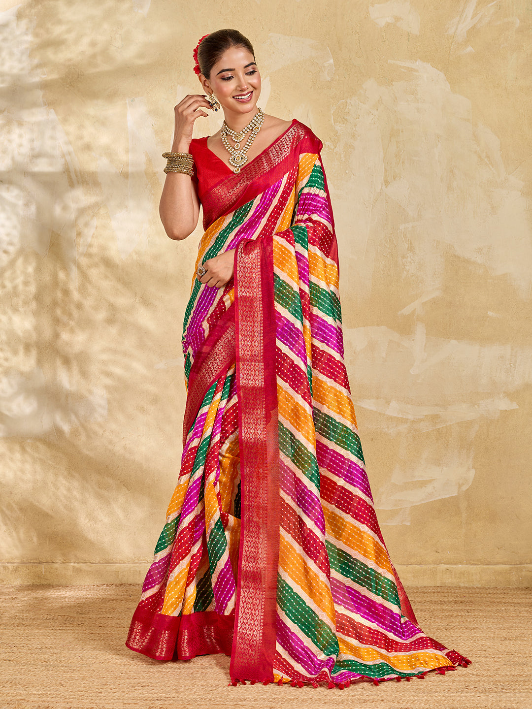 Tanmira Originals Latest Bandhani Come Leheriya Exclusive Banarasi Border Saree STL