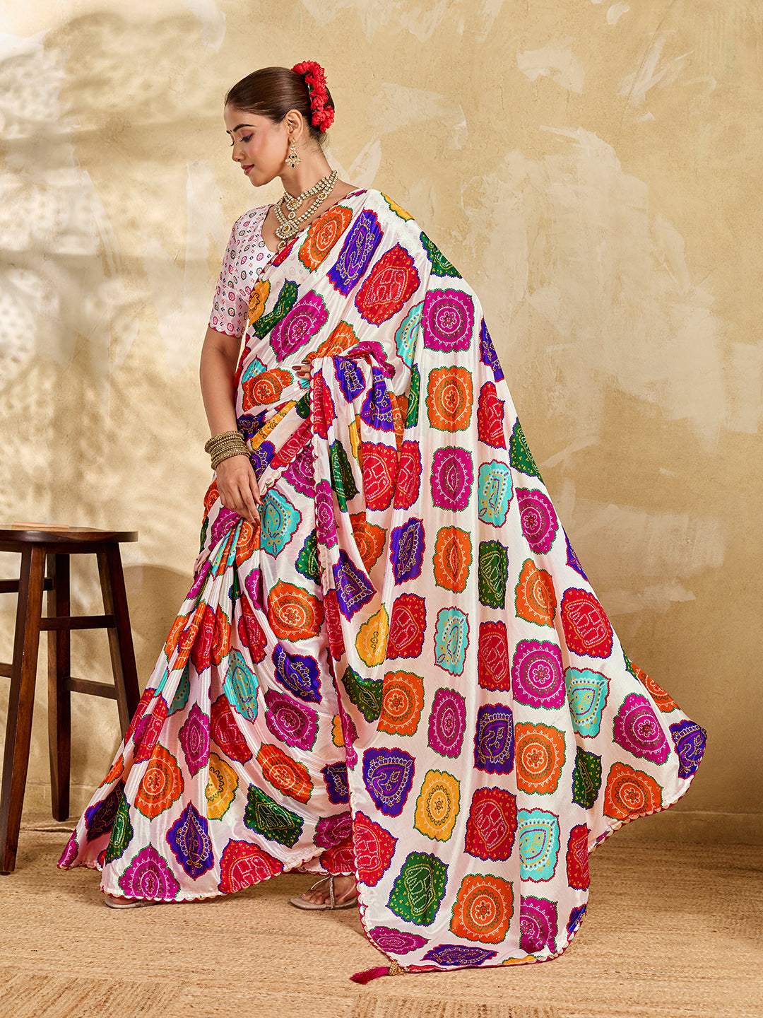 Tanmira Arrival Crape Bandhani Multicolor Saree with Gotapatti Border SANA