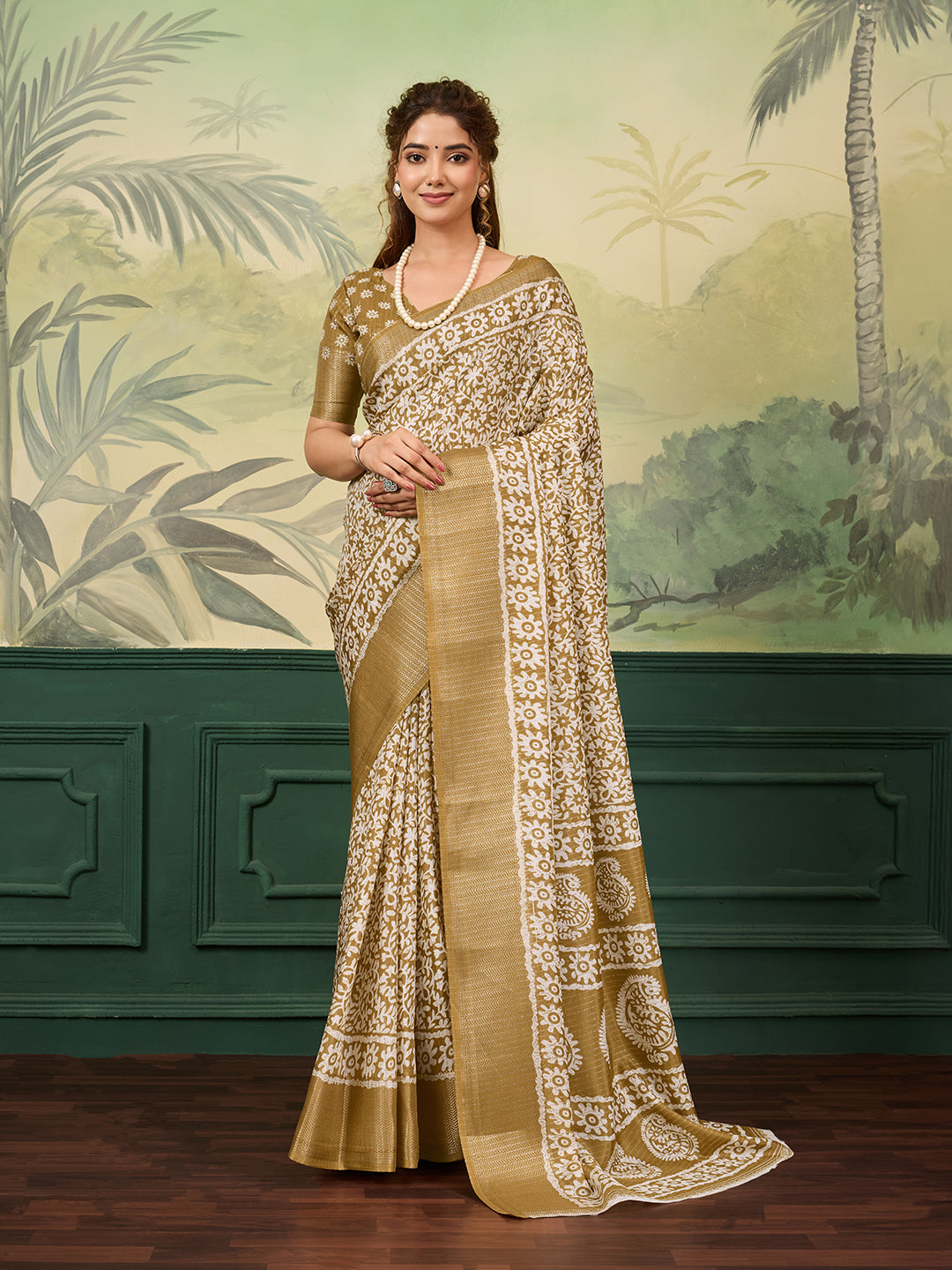 Tanmira New Beautiful Cotton Silk Batik Printed With Zari Border Work Saree STL