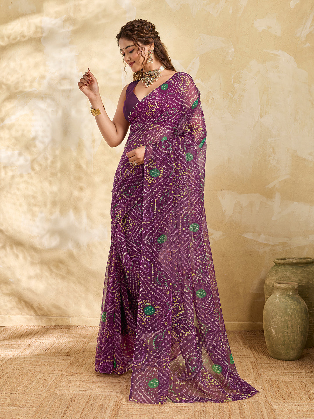 Tanmira Rajwadi Style Royal Georgette Bandhani Sarees Wine