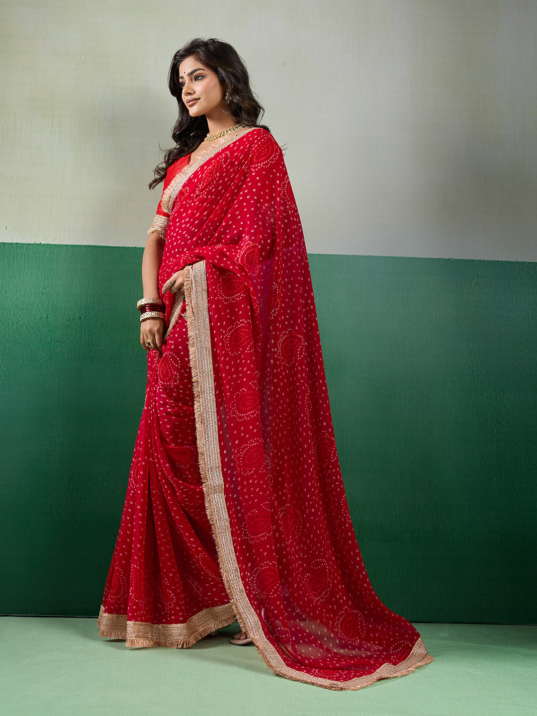 Tanmira Beautifully Crafted Bandhani Georgette Saree with Embroidery KDN