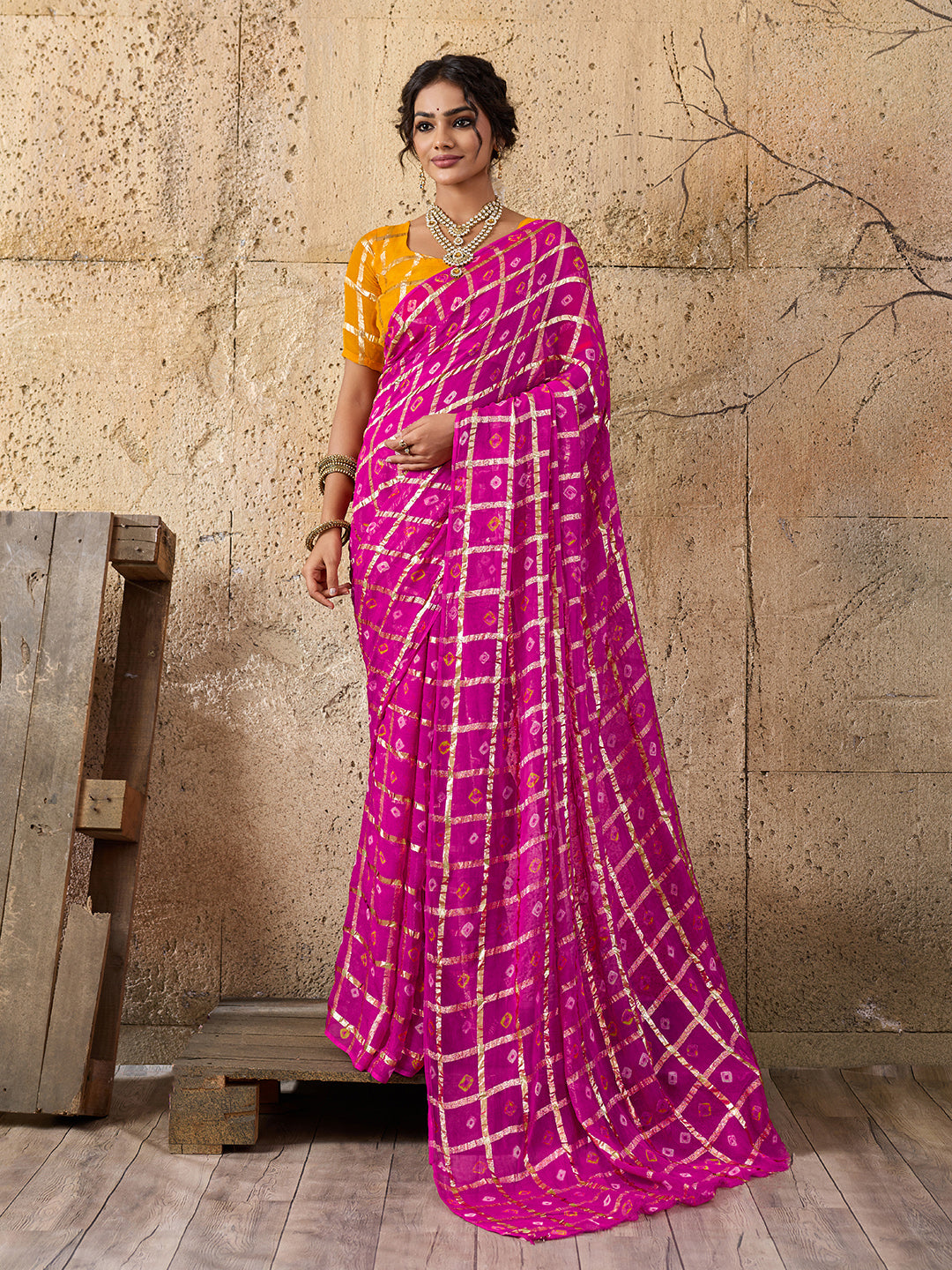 Tanmira New Pure Georgette Gharchola Guilt Bandhej Saree KRN