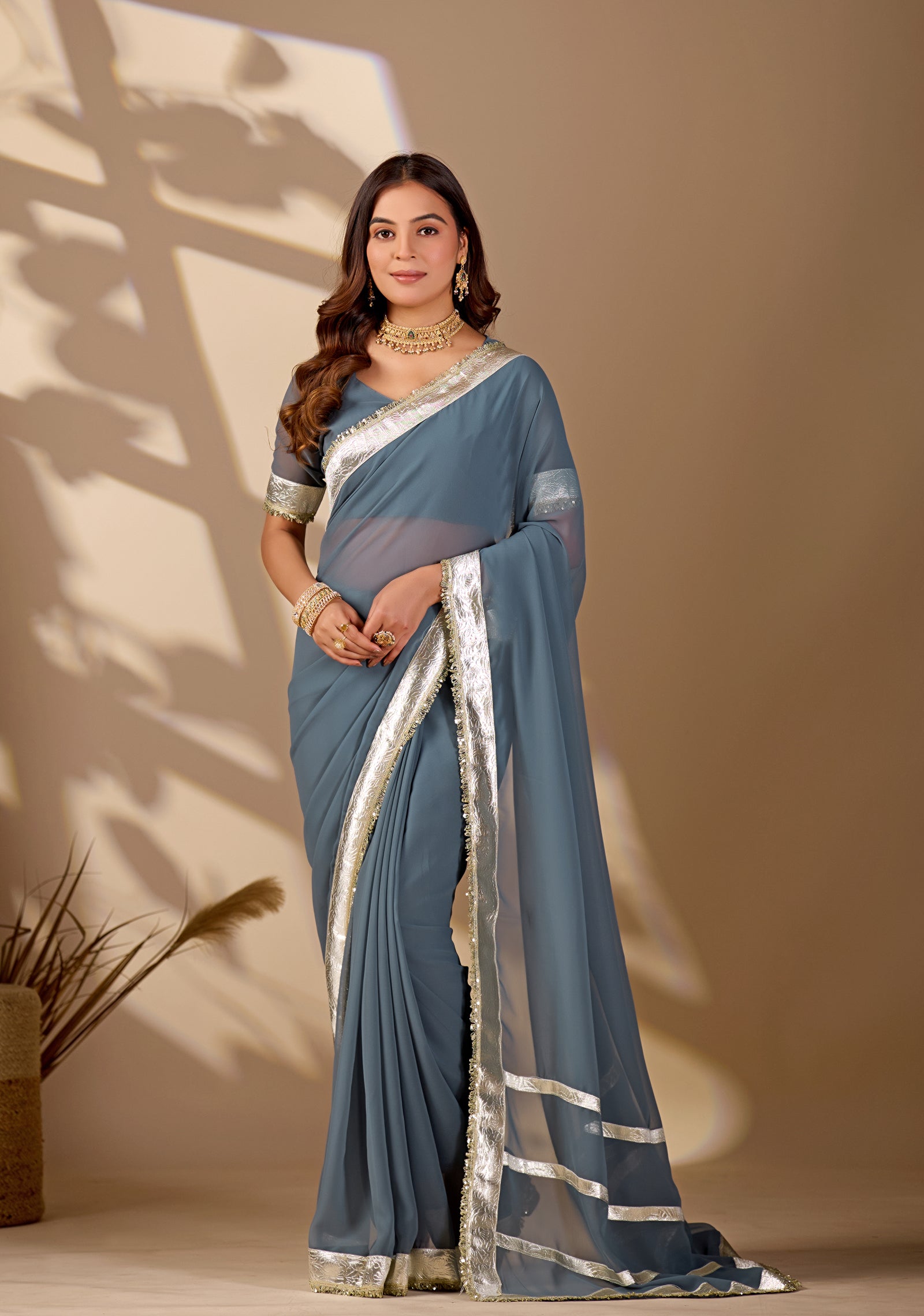 Tanmira New Stylish Georgette Saree with Rich Gota Border Work MHS