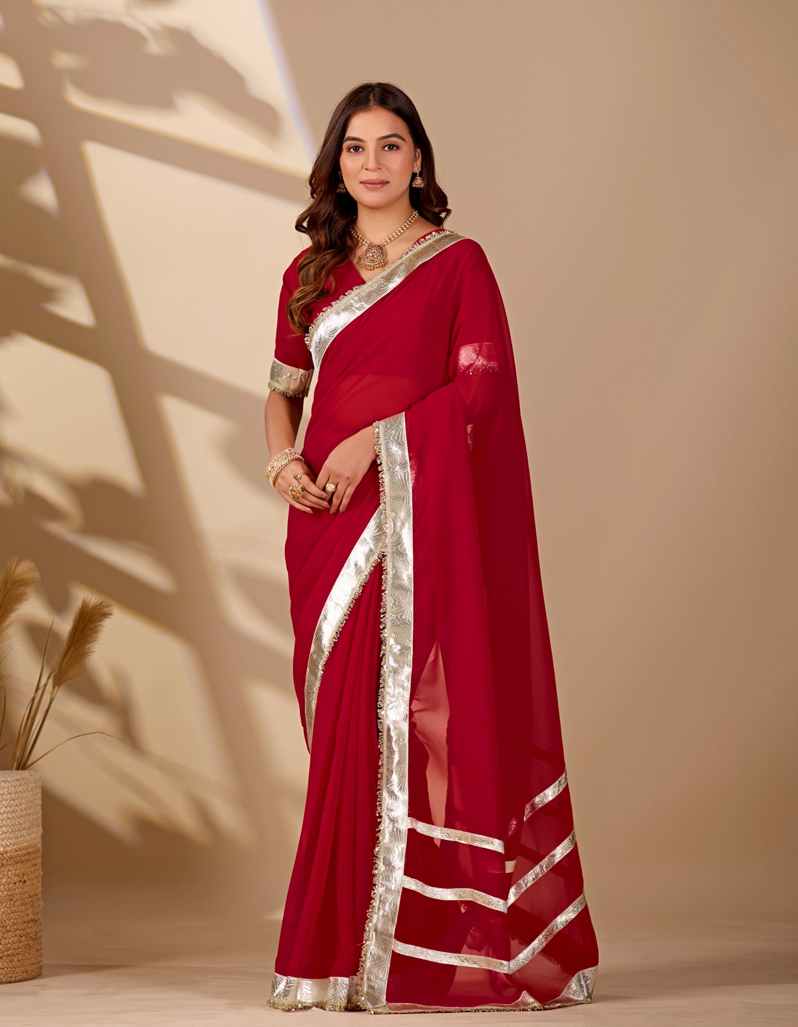 Tanmira New Stylish Georgette Saree with Rich Gota Border Work MHS
