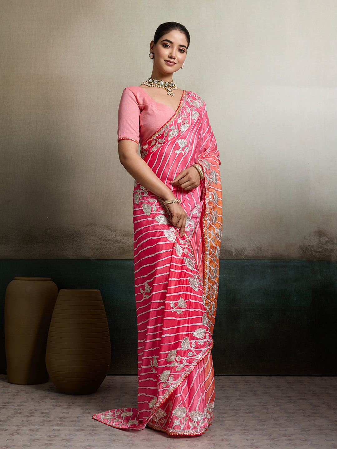 Tanmira Latest Satin Silk Multicolored Tifli Leheriya Gotapatti work Saree 2