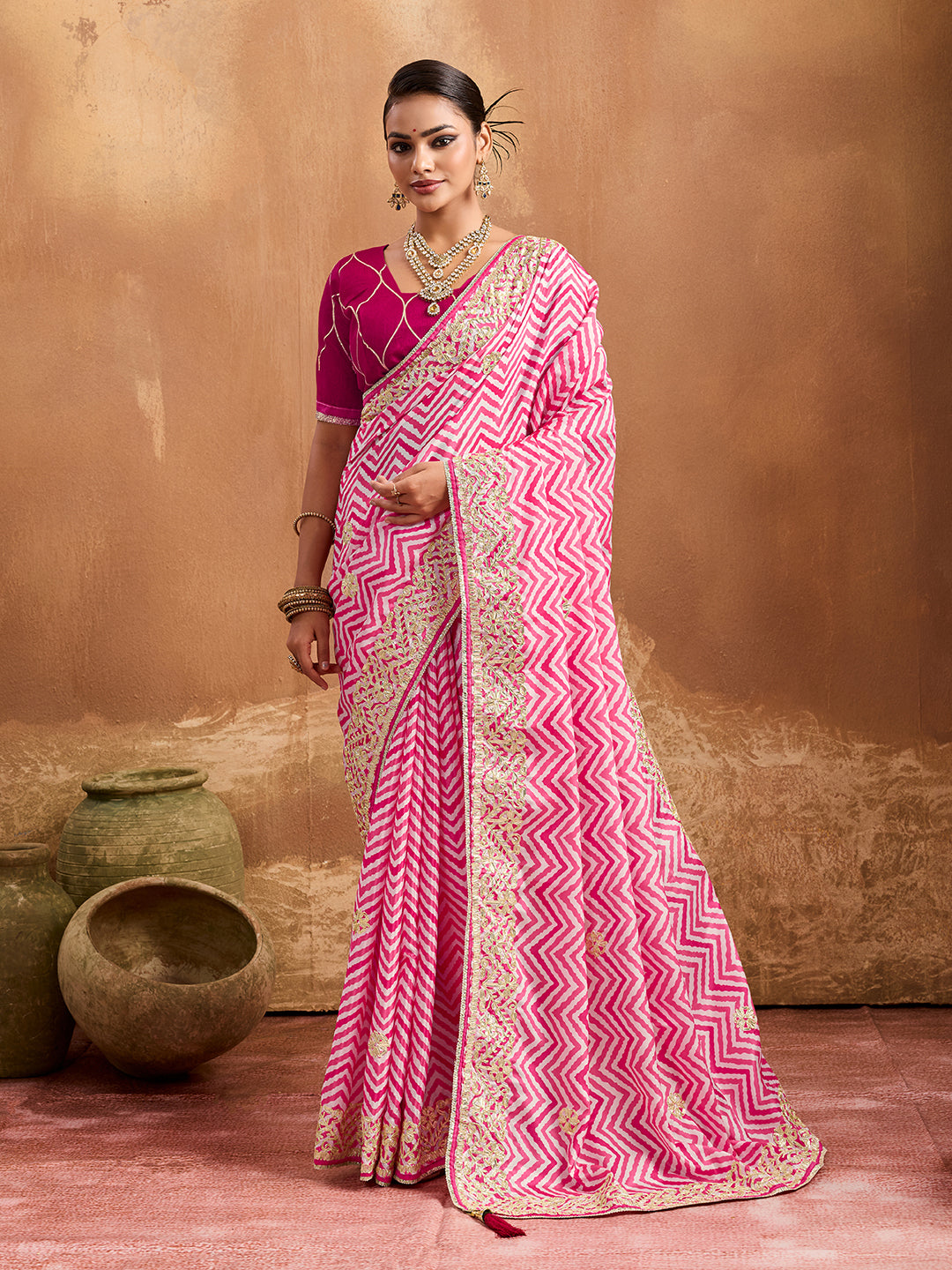 Tanmira Exclusive New Lightweight Chinon Silk With Gotapatti Work Saree SNA