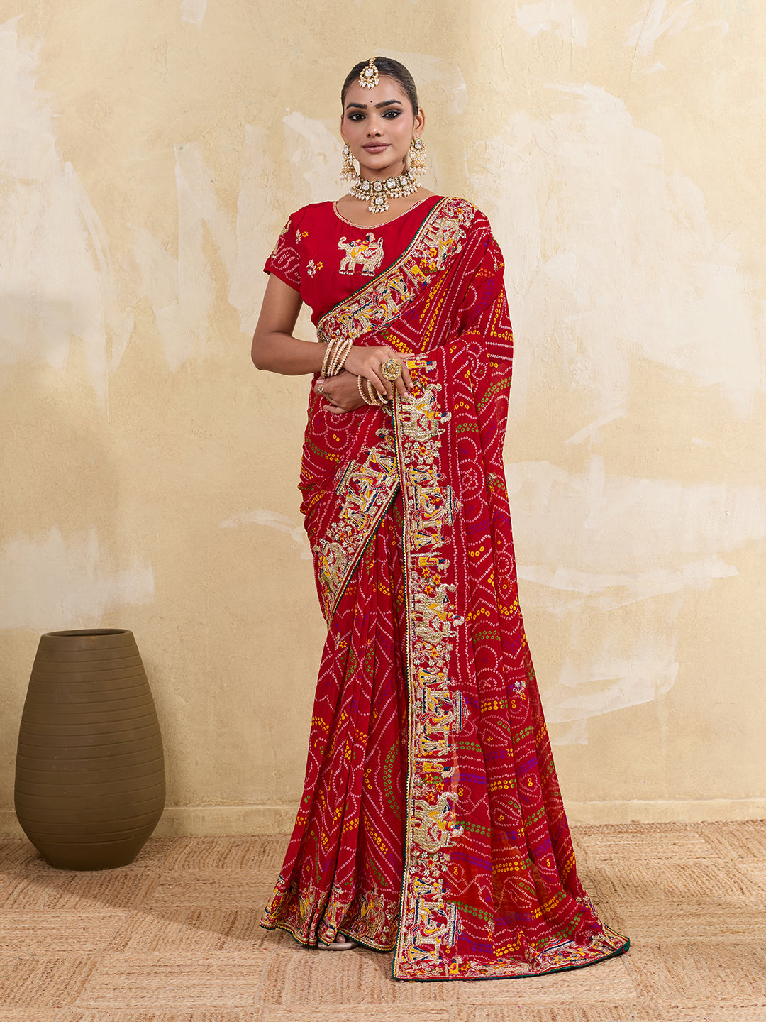 Tanmira New Beautiful Rajasthani Traditional pure Georgette Chunri Saree SRK