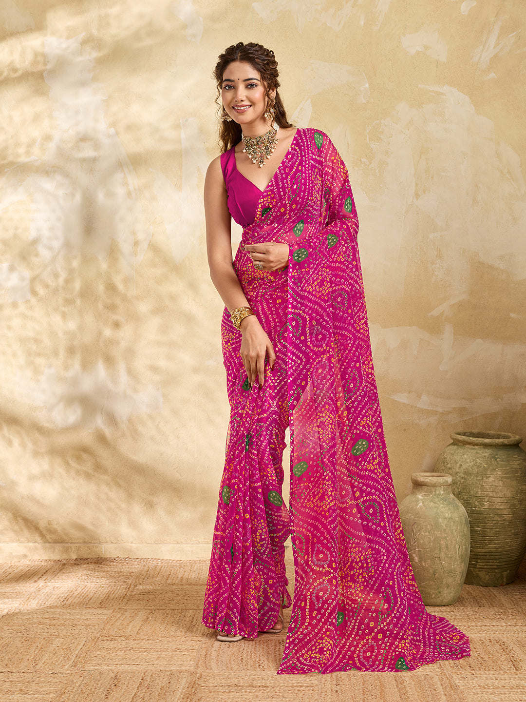 Tanmira Rajwadi Style Royal Georgette Bandhani Sarees Rani STL