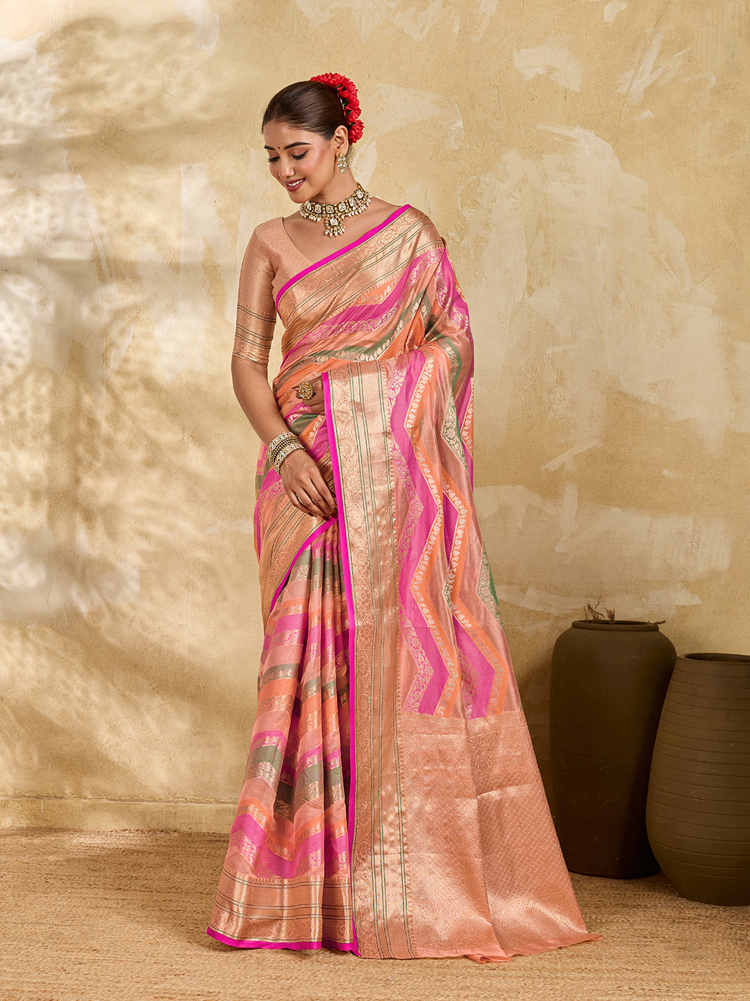 Tanmira Pure Tissue Cotton Rich Palu Broket Brouse Saree swa