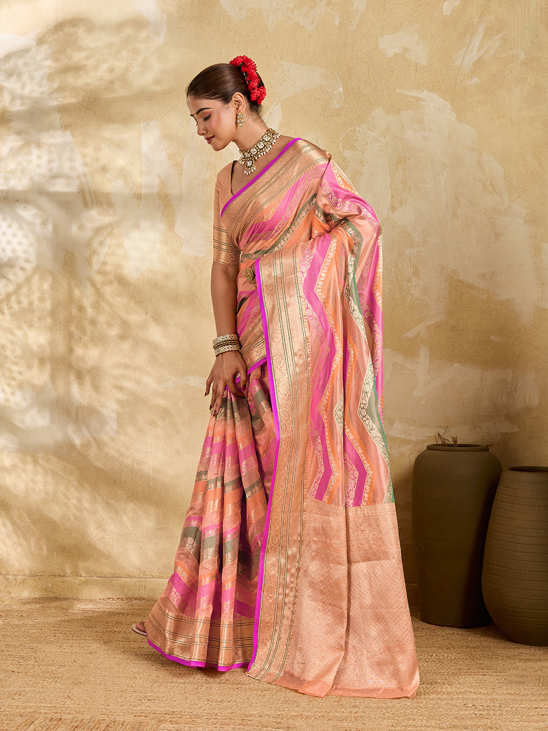 Tanmira Pure Tissue Cotton Rich Palu Broket Brouse Saree swa