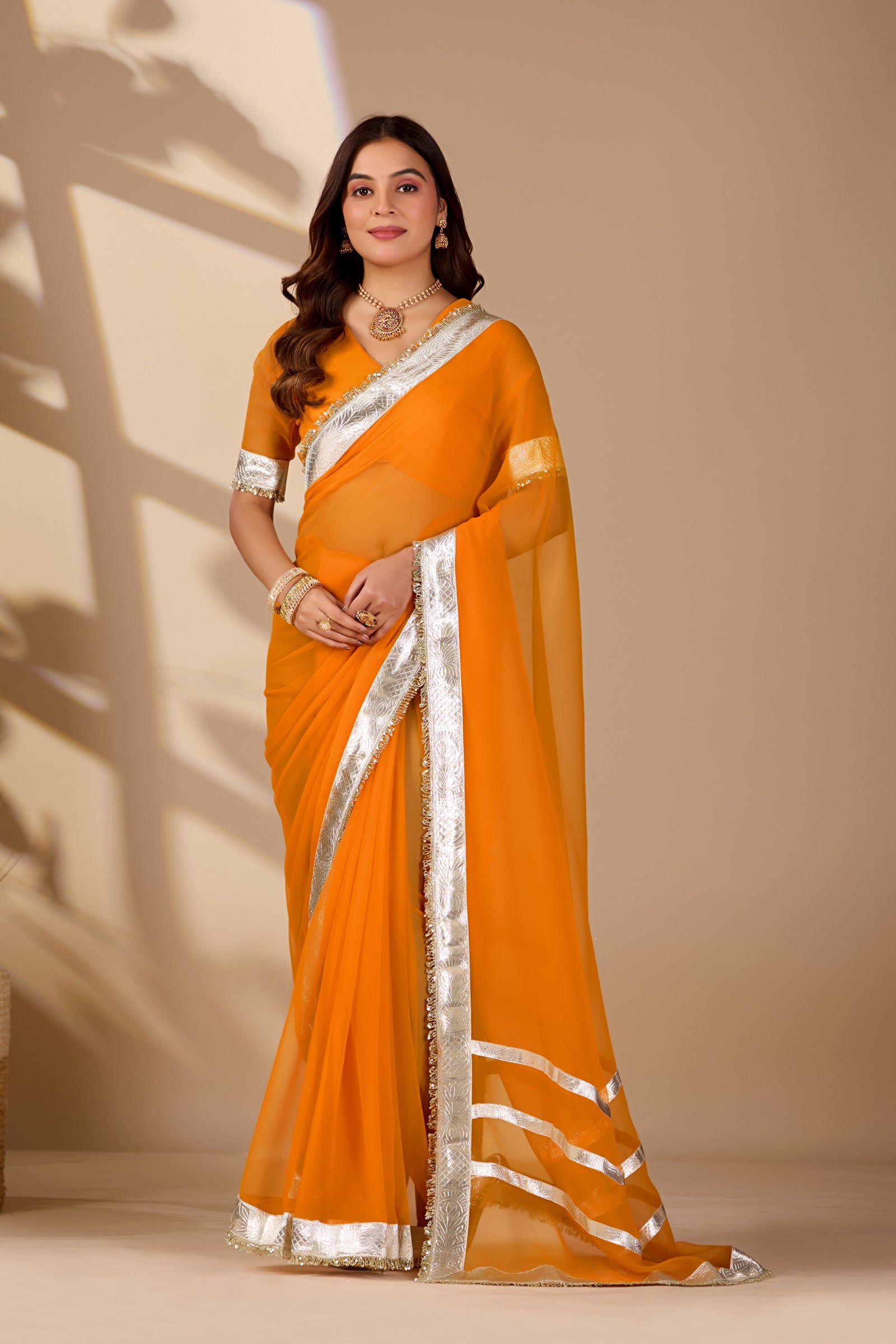 Tanmira New Letest Stylish Georgette Saree with Rich Gota Border Work MHS