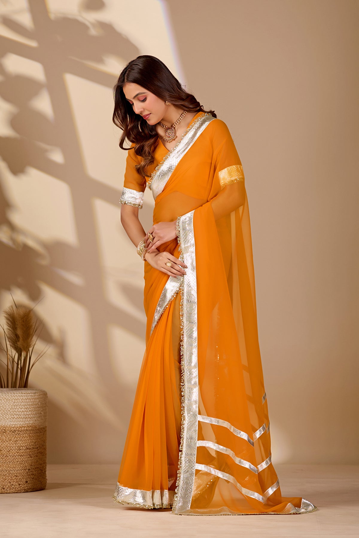 Tanmira New Letest Stylish Georgette Saree with Rich Gota Border Work MHS
