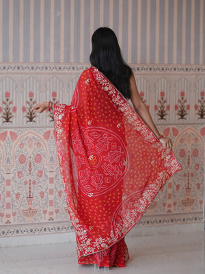 Buy New Bandhani Style Saree with Thread Embroidery Work Tanmira image 6