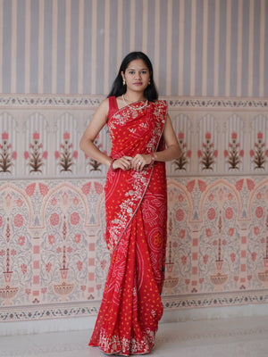 Buy New Bandhani Style Saree with Thread Embroidery Work Tanmira image 2