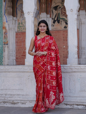 Buy Traditional Banarasi Style Saree With Elegant White Cutdana Work Tanmira image 1