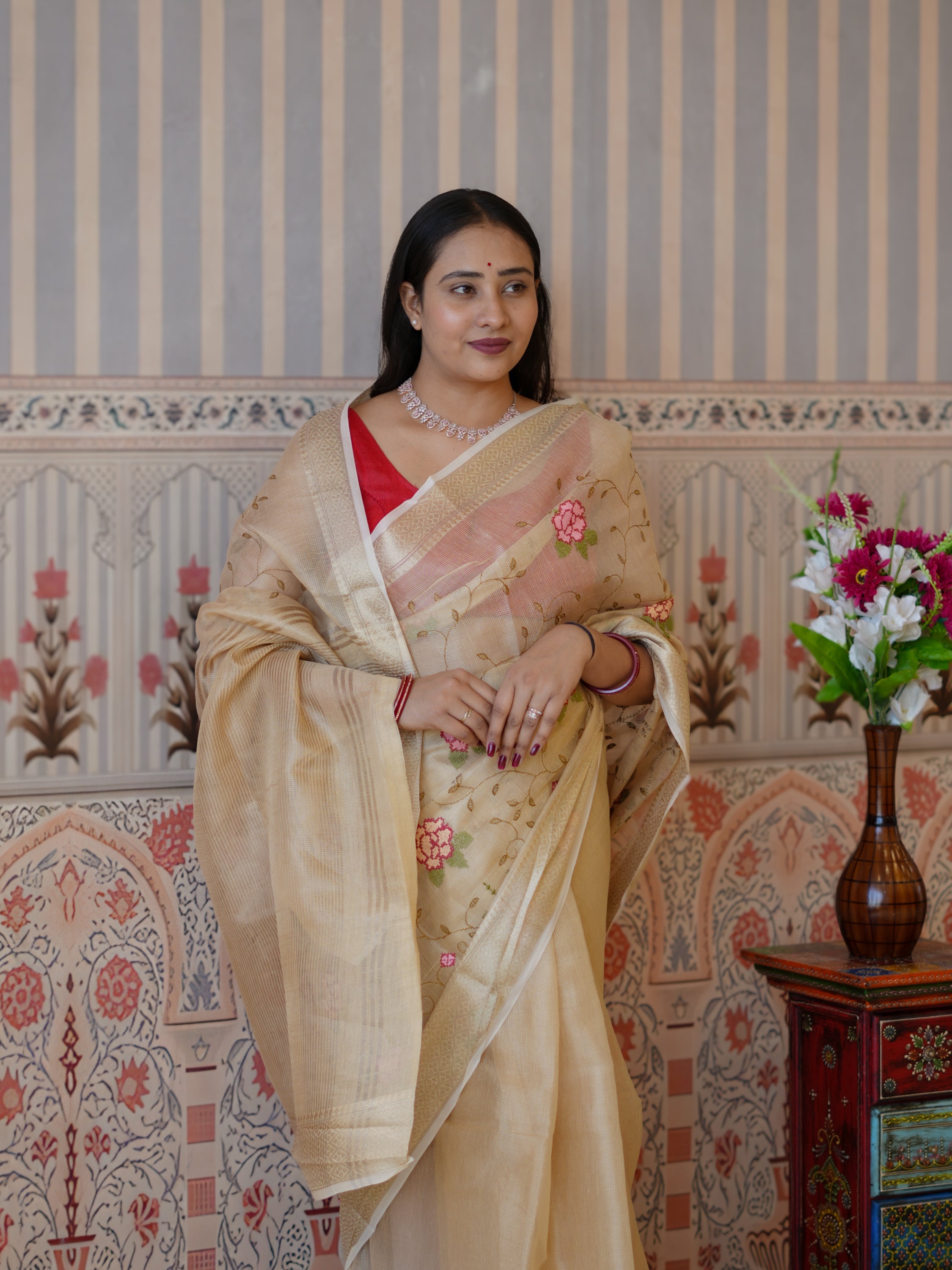 Buy Traditional Saree With Banarasi Touch Kashida Work Tanmira