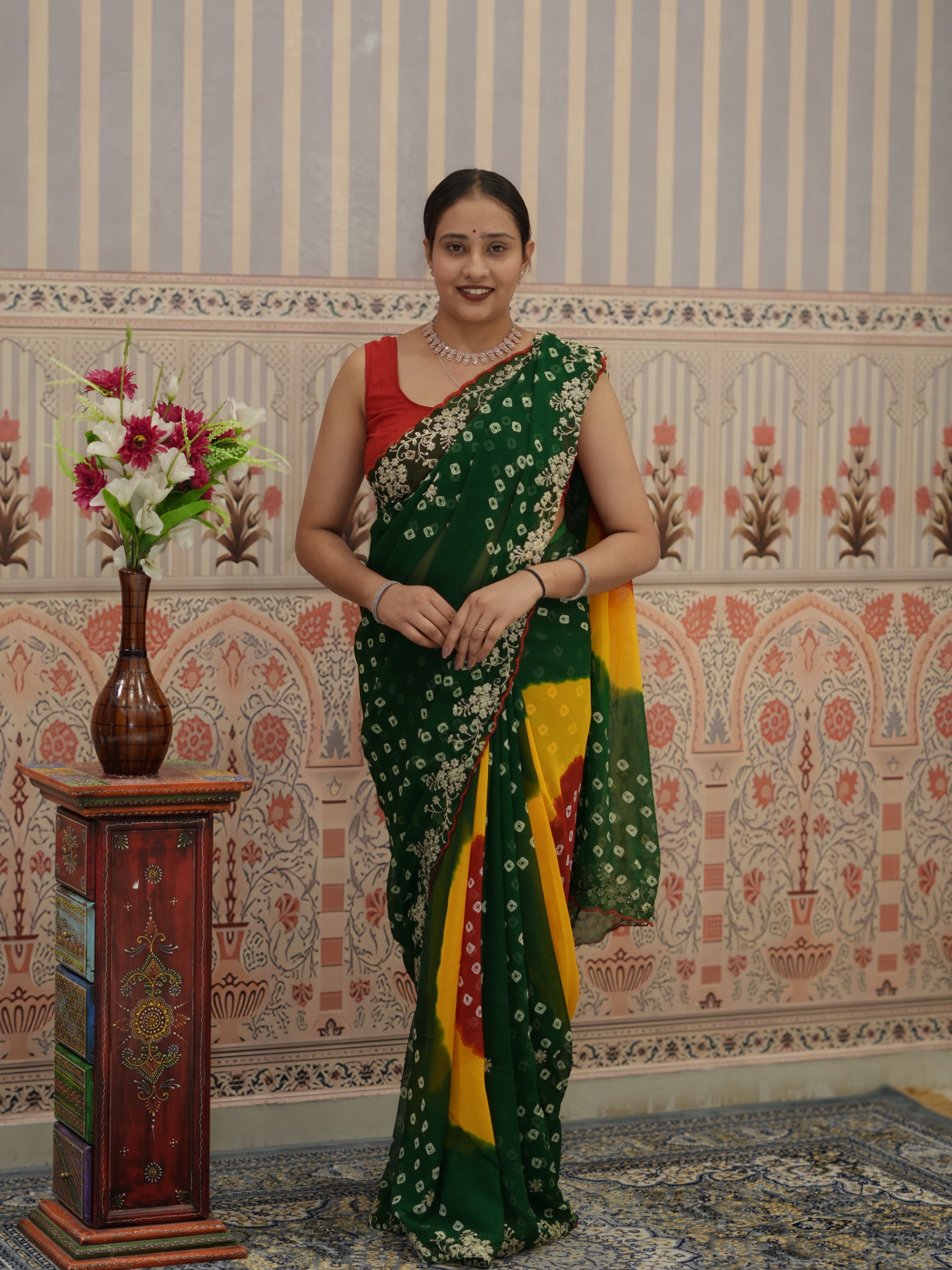 Buy Georgette Bandhani Saree With Festive Wear Tanmira