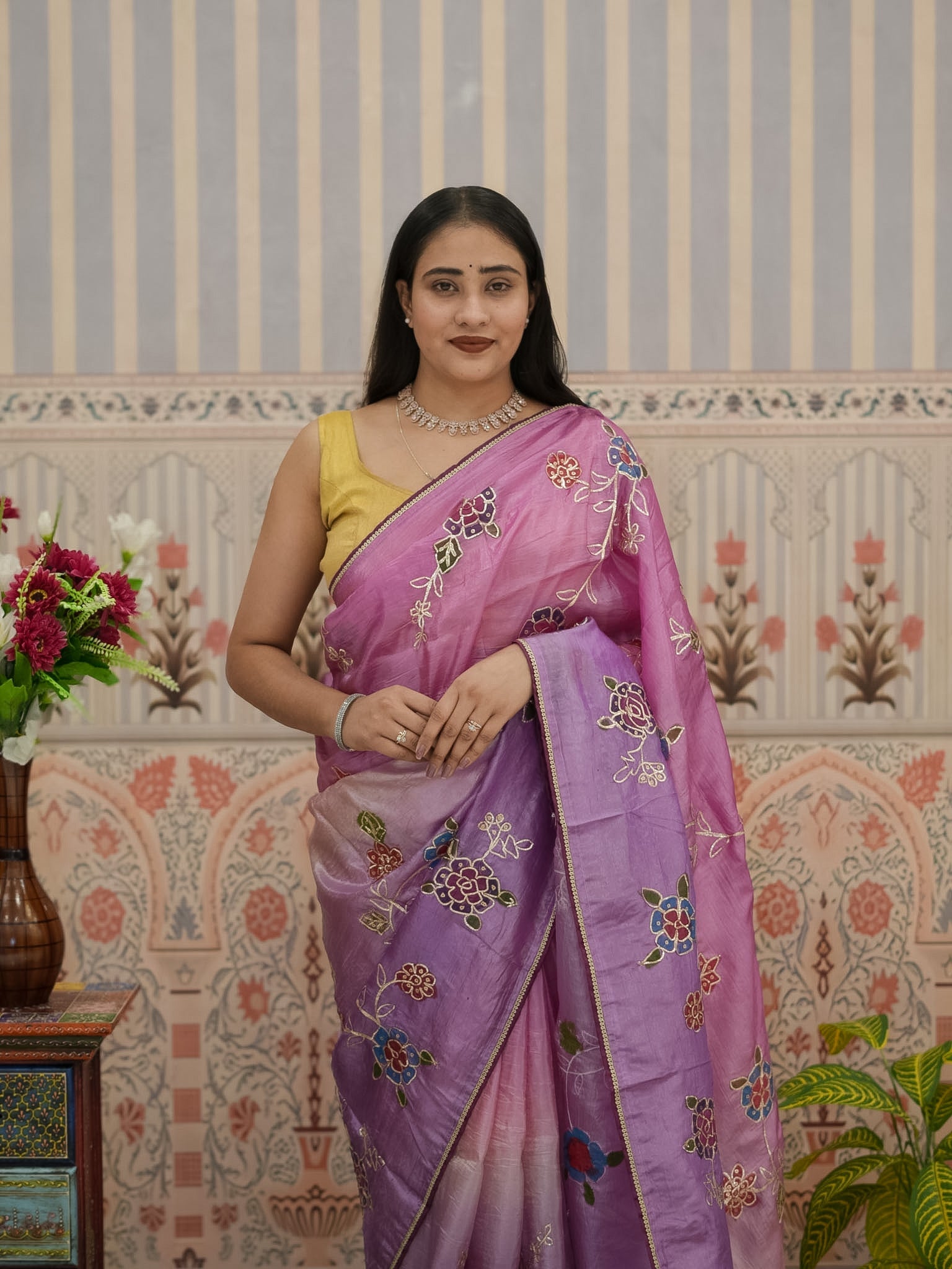 Tanmira New Tissue Silk Bollywood Style With Silver Gotapatti Work Saree SWA