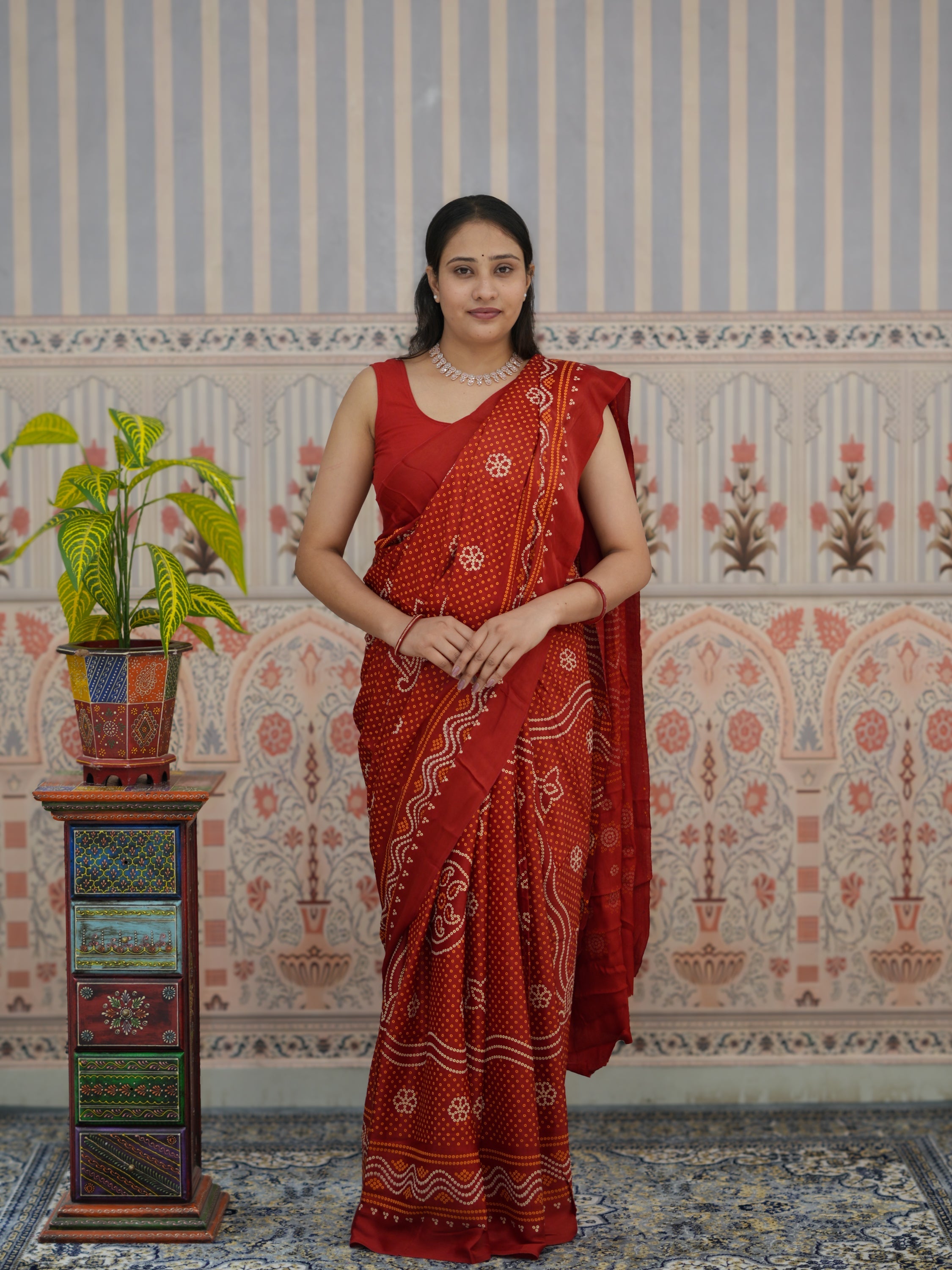 Buy Pure Modal Silk Bandhani Style Saree Tanmira