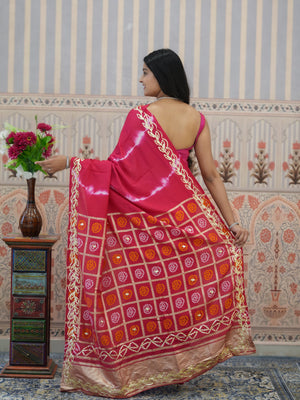 Buy Bandhani Style Dola Silk Saree with Gotapatti Work Tanmira