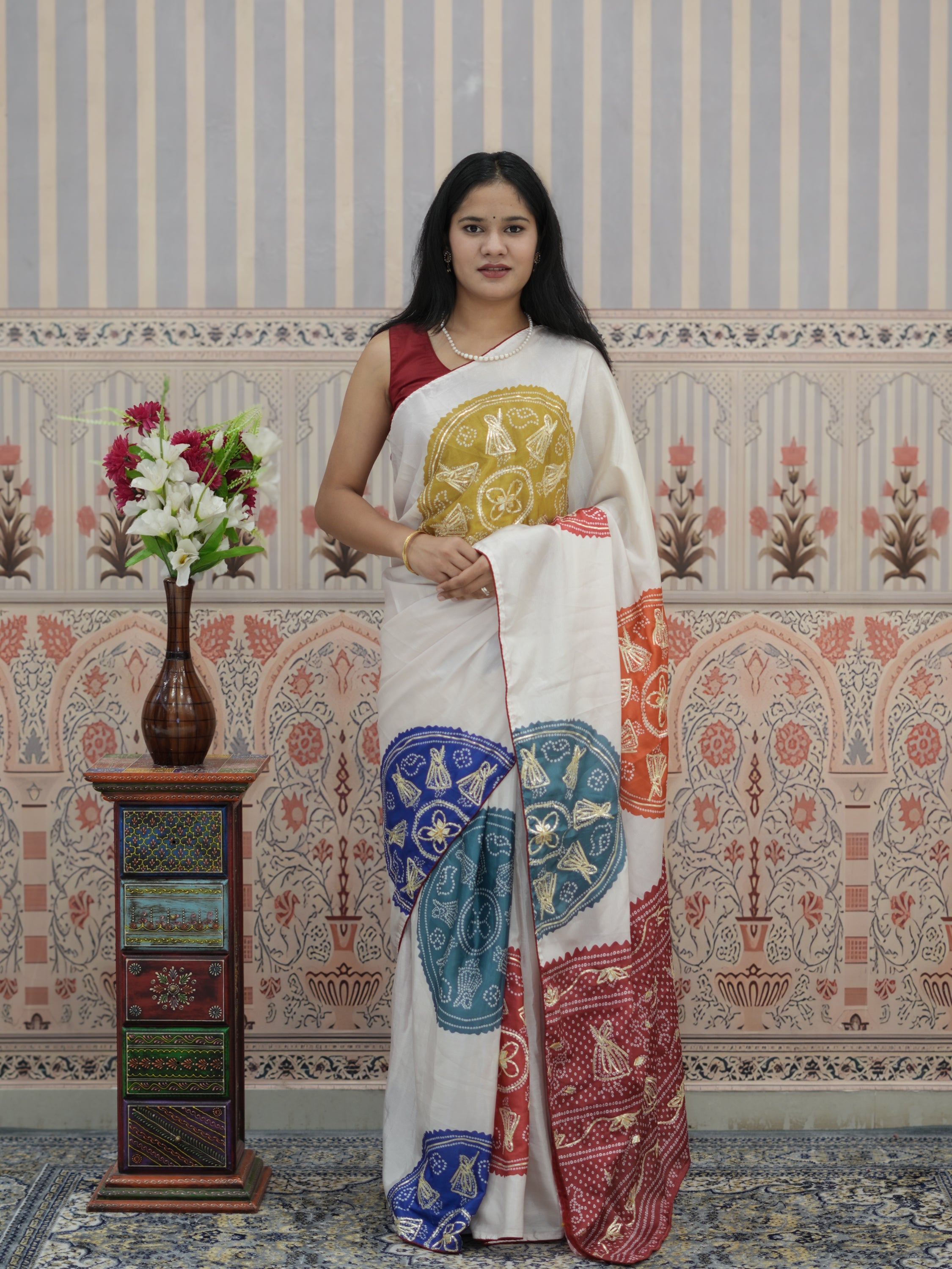Buy Bandhani Saree With Gota Patti Border Work Tanmira