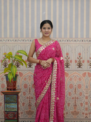 Buy Designer Georgette Bandhani Saree with Gota Patti Work Tanmira