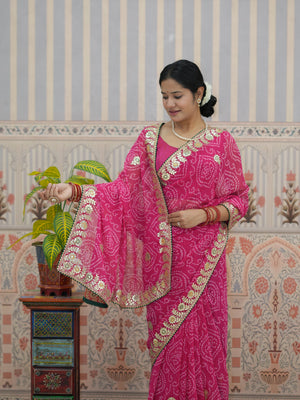 Buy Designer Georgette Bandhani Saree with Gota Patti Work Tanmira
