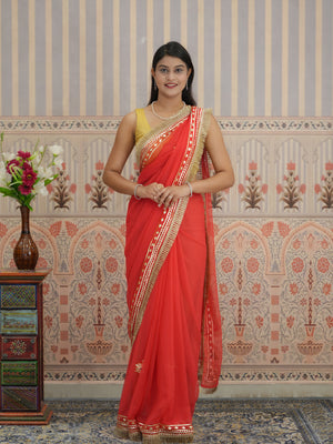 Buy Georgette Kacha Gotapatti Work Saree for Festive Occasions